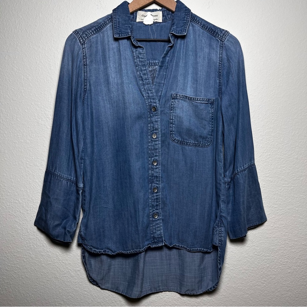 Anthropologie‎ Cloth and Stone Women Chambray Denim Top XS Blue Spring Hi-Low